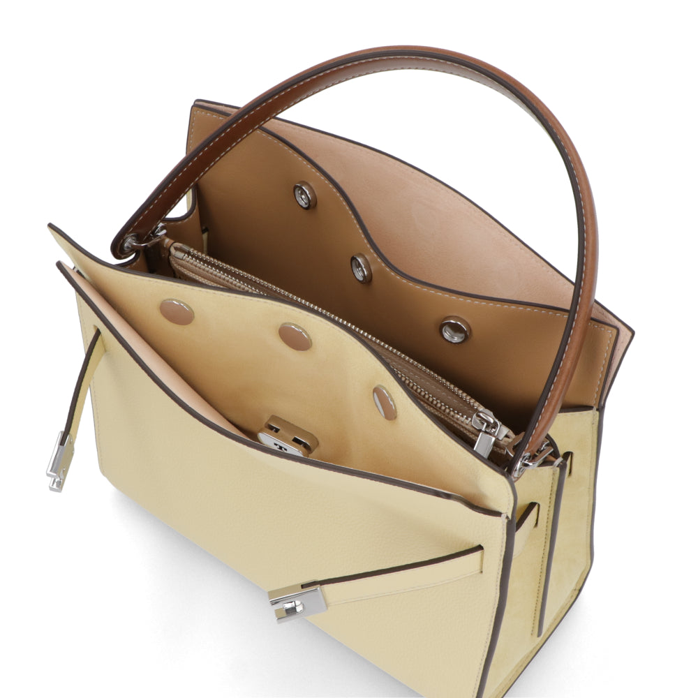 Tory Burch トリーバーチ  ハンドバッグ Lee Radziwill クリームイエロー スエード ショルダーバッグ 2WAY サッチェルバッグ 154593