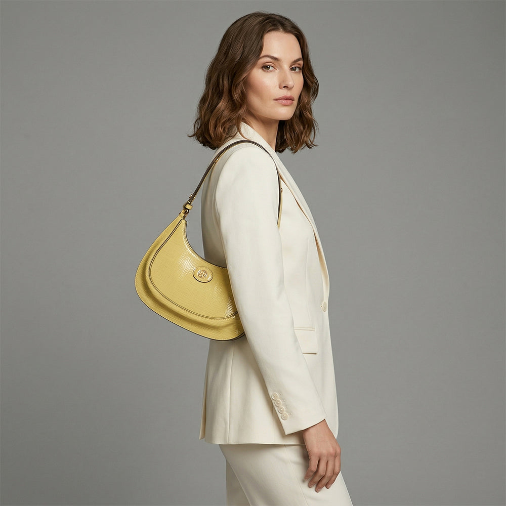 Tory Burch トリーバーチ  ショルダーバッグ  コーラルピンク イエロー エンボスレザー ハンドバッグ ホーボーバッグ  158509