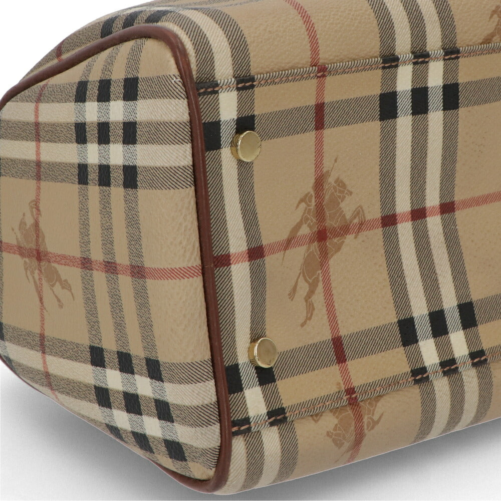 【中古/Aランク】 BURBERRY バーバリー レディース バッグ ハンドバッグ ブラウン系 レザー PVC ノバチェック シャドーホース ボストンバッグ