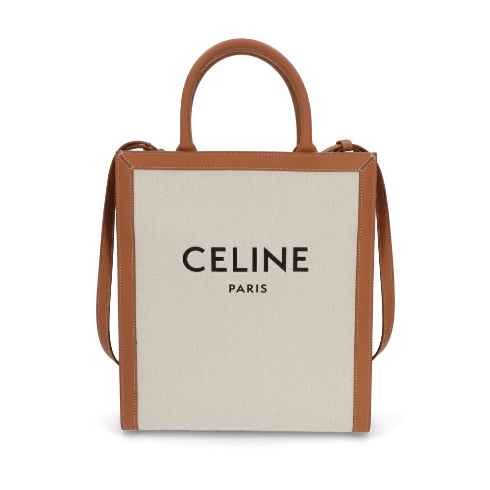 【中古/ABランク】 CELINE セリーヌ レディース バッグ ハンドバッグ スモールバーティカルカバ ベージュ×ブラウン コットン カーフレザー トートバッグ 192082