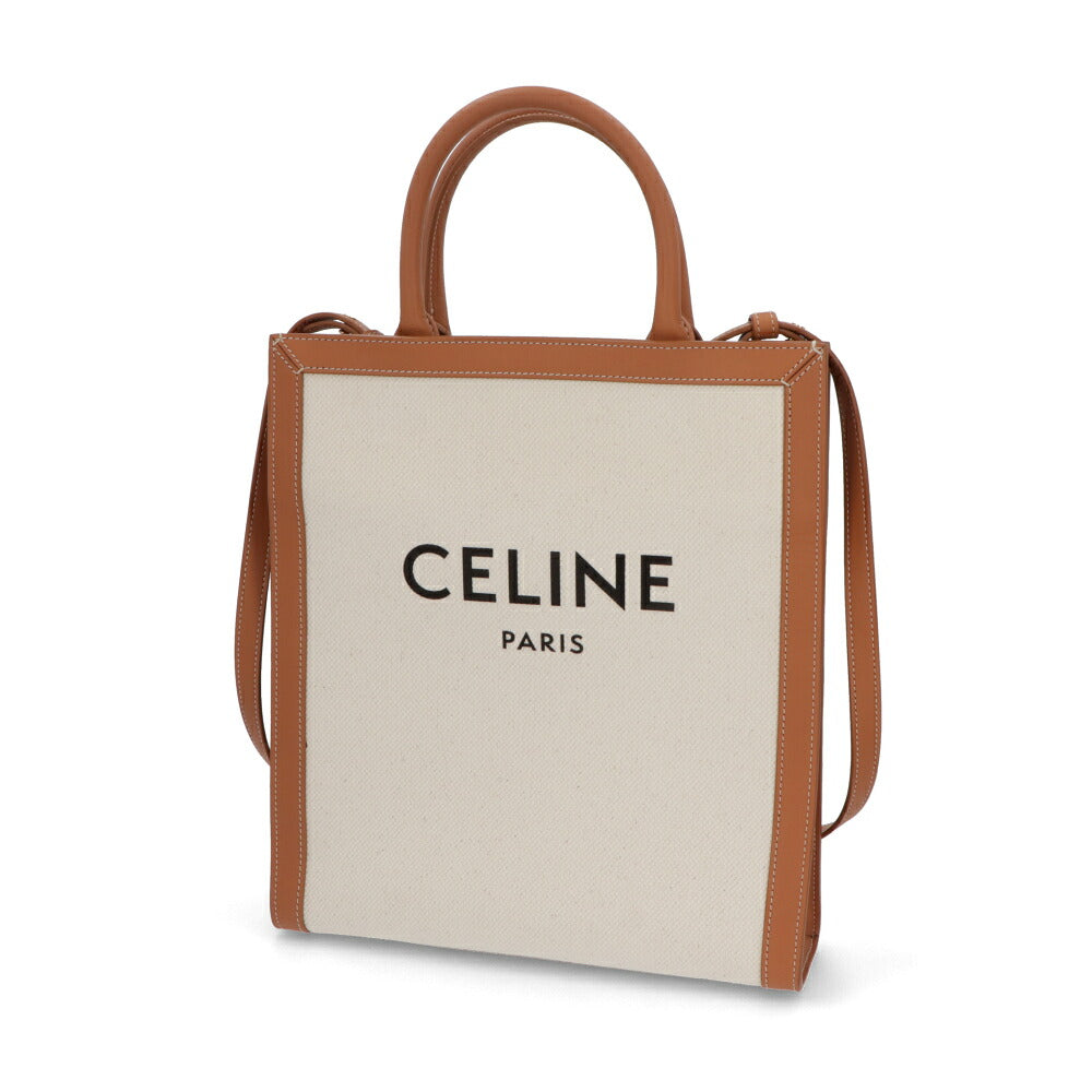 【中古/ABランク】 CELINE セリーヌ レディース バッグ ハンドバッグ スモールバーティカルカバ ベージュ×ブラウン コットン カーフレザー トートバッグ 192082