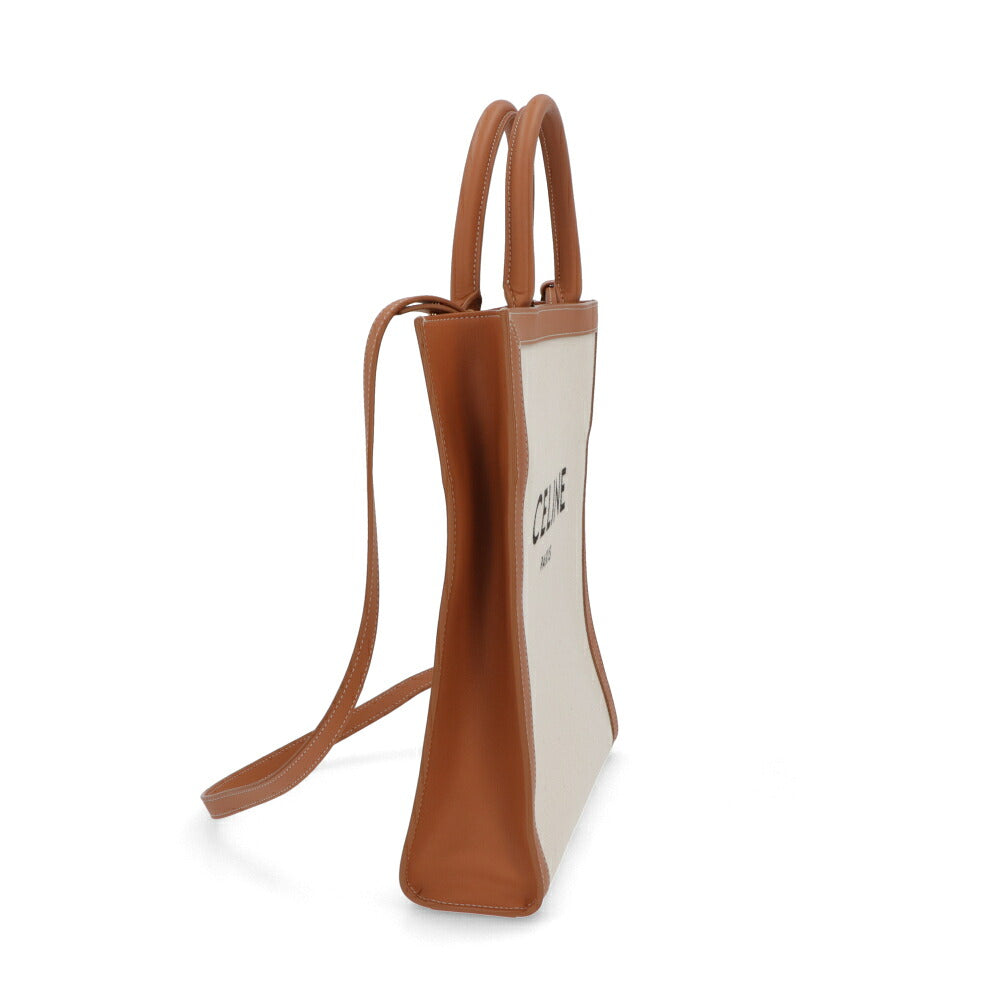 【中古/ABランク】 CELINE セリーヌ レディース バッグ ハンドバッグ スモールバーティカルカバ ベージュ×ブラウン コットン カーフレザー トートバッグ 192082