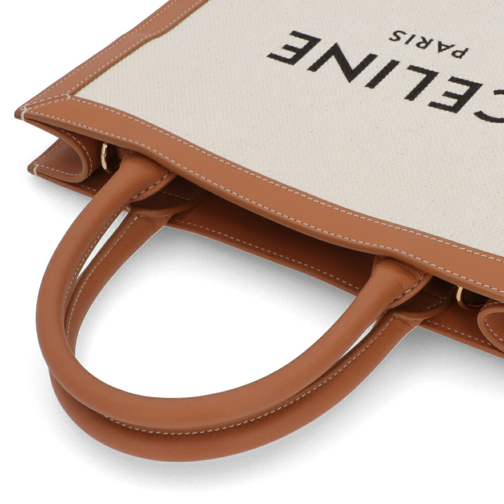 【中古/ABランク】 CELINE セリーヌ レディース バッグ ハンドバッグ スモールバーティカルカバ ベージュ×ブラウン コットン カーフレザー トートバッグ 192082