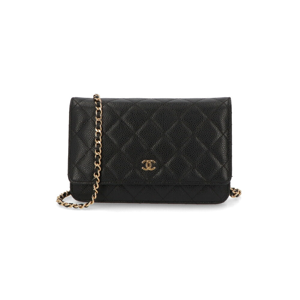 【中古/Aランク】CHANEL シャネル レディース 長財布 タイムレスクラシック ブラック キャビアスキン シリアルあり チェーンウォレット 二つ折り 33814