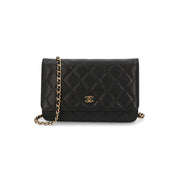 【中古/Aランク】CHANEL シャネル レディース 長財布 タイムレスクラシック ブラック キャビアスキン シリアルあり チェーンウォレット 二つ折り 33814