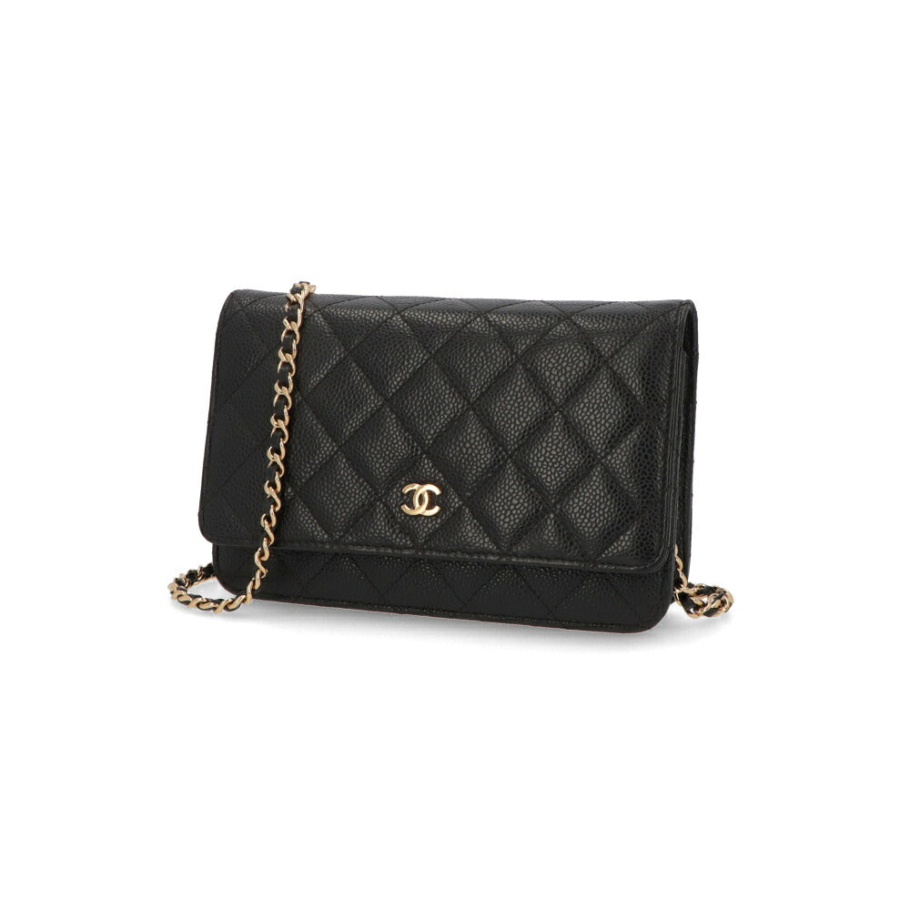 【中古/Aランク】CHANEL シャネル レディース 長財布 タイムレスクラシック ブラック キャビアスキン シリアルあり チェーンウォレット 二つ折り 33814