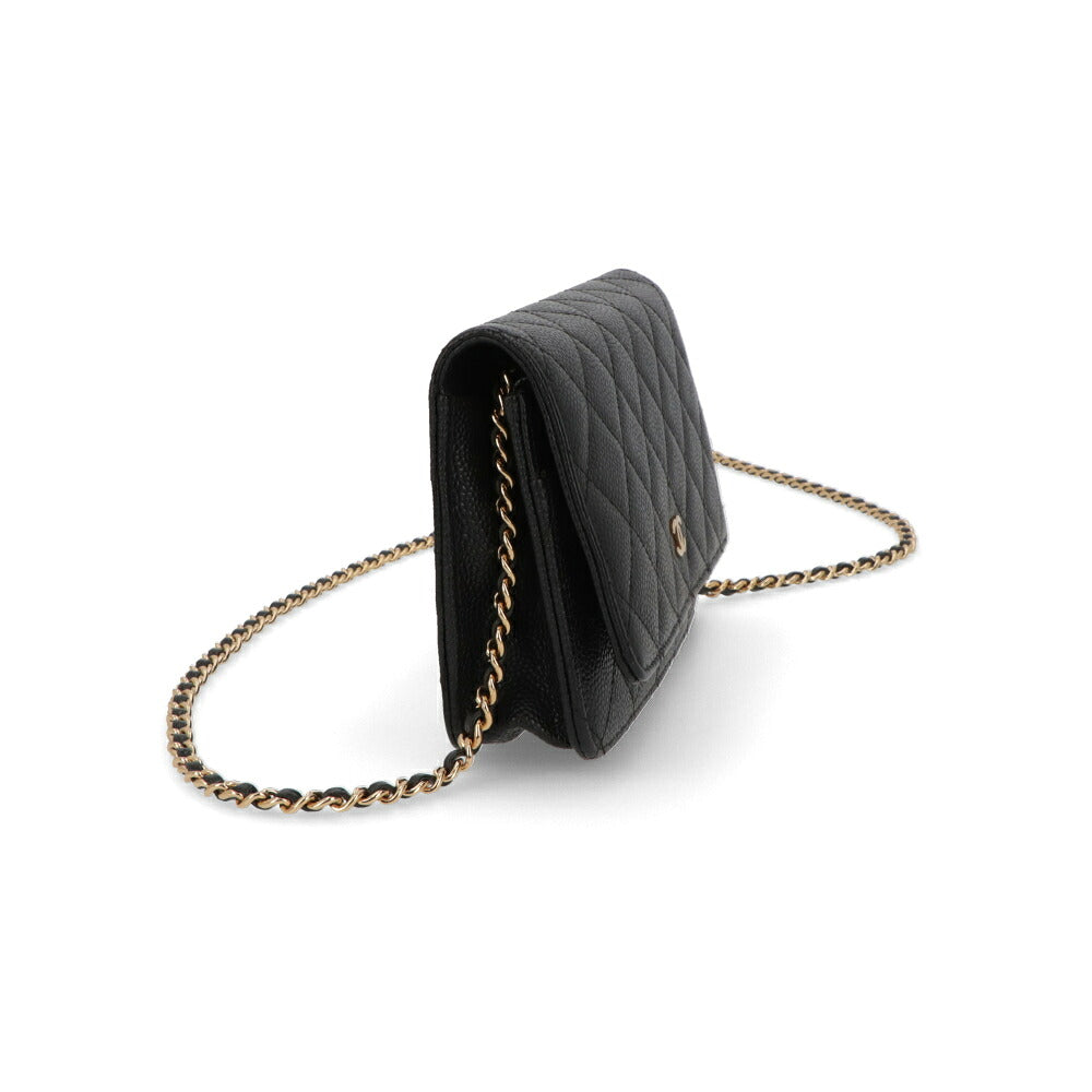 【中古/Aランク】CHANEL シャネル レディース 長財布 タイムレスクラシック ブラック キャビアスキン シリアルあり チェーンウォレット 二つ折り 33814