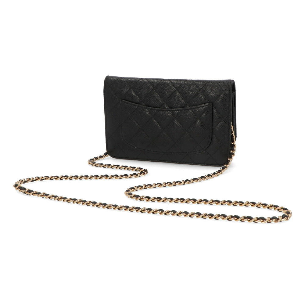 【中古/Aランク】CHANEL シャネル レディース 長財布 タイムレスクラシック ブラック キャビアスキン シリアルあり チェーンウォレット 二つ折り 33814