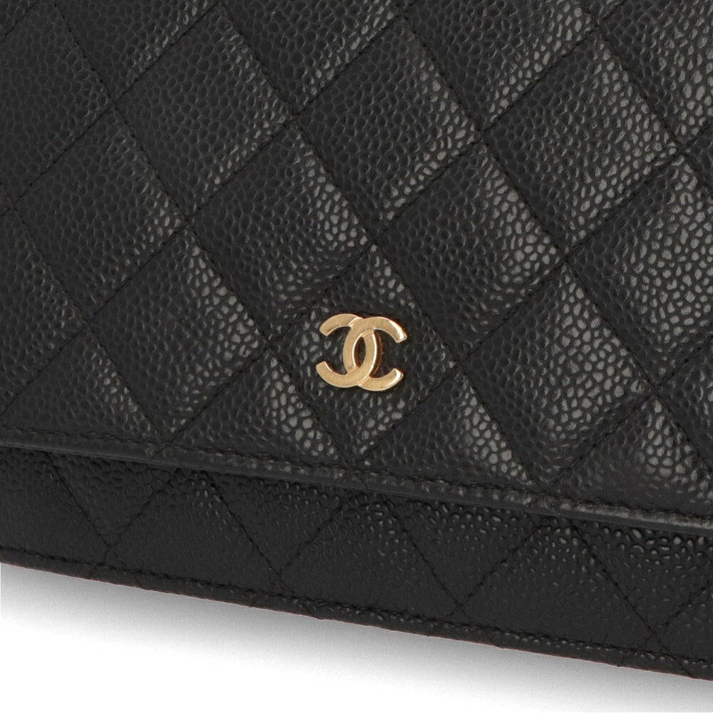 【中古/Aランク】CHANEL シャネル レディース 長財布 タイムレスクラシック ブラック キャビアスキン シリアルあり チェーンウォレット 二つ折り 33814