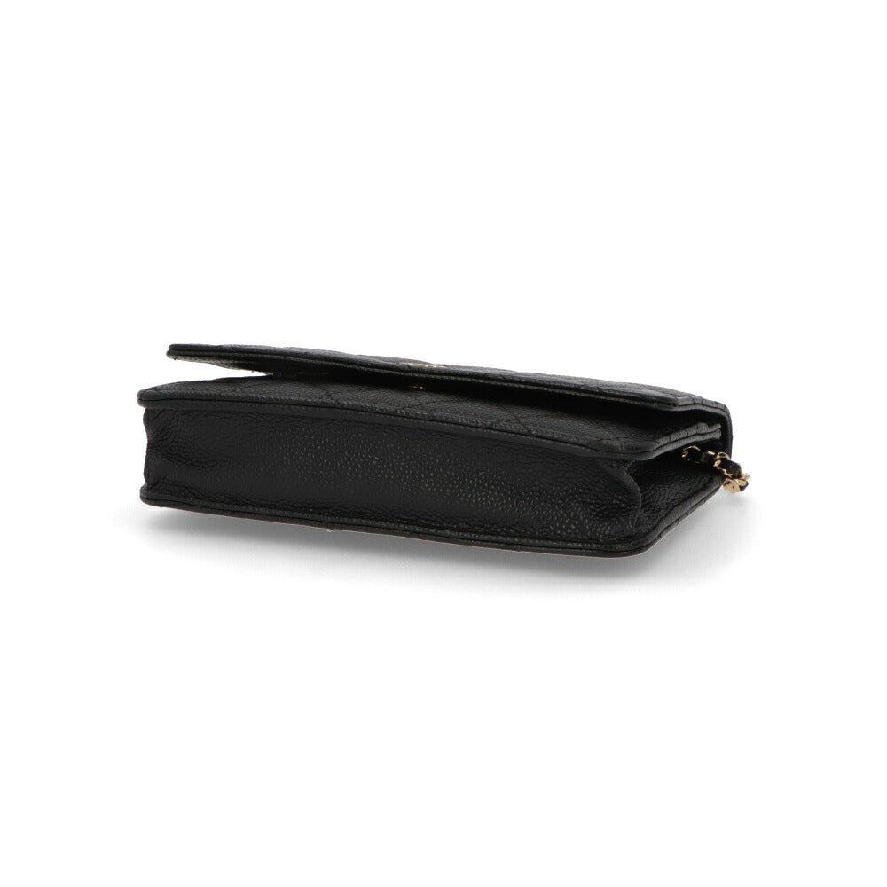 【中古/Aランク】CHANEL シャネル レディース 長財布 タイムレスクラシック ブラック キャビアスキン シリアルあり チェーンウォレット 二つ折り 33814