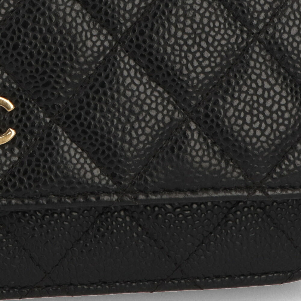 【中古/Aランク】CHANEL シャネル レディース 長財布 タイムレスクラシック ブラック キャビアスキン シリアルあり チェーンウォレット 二つ折り 33814