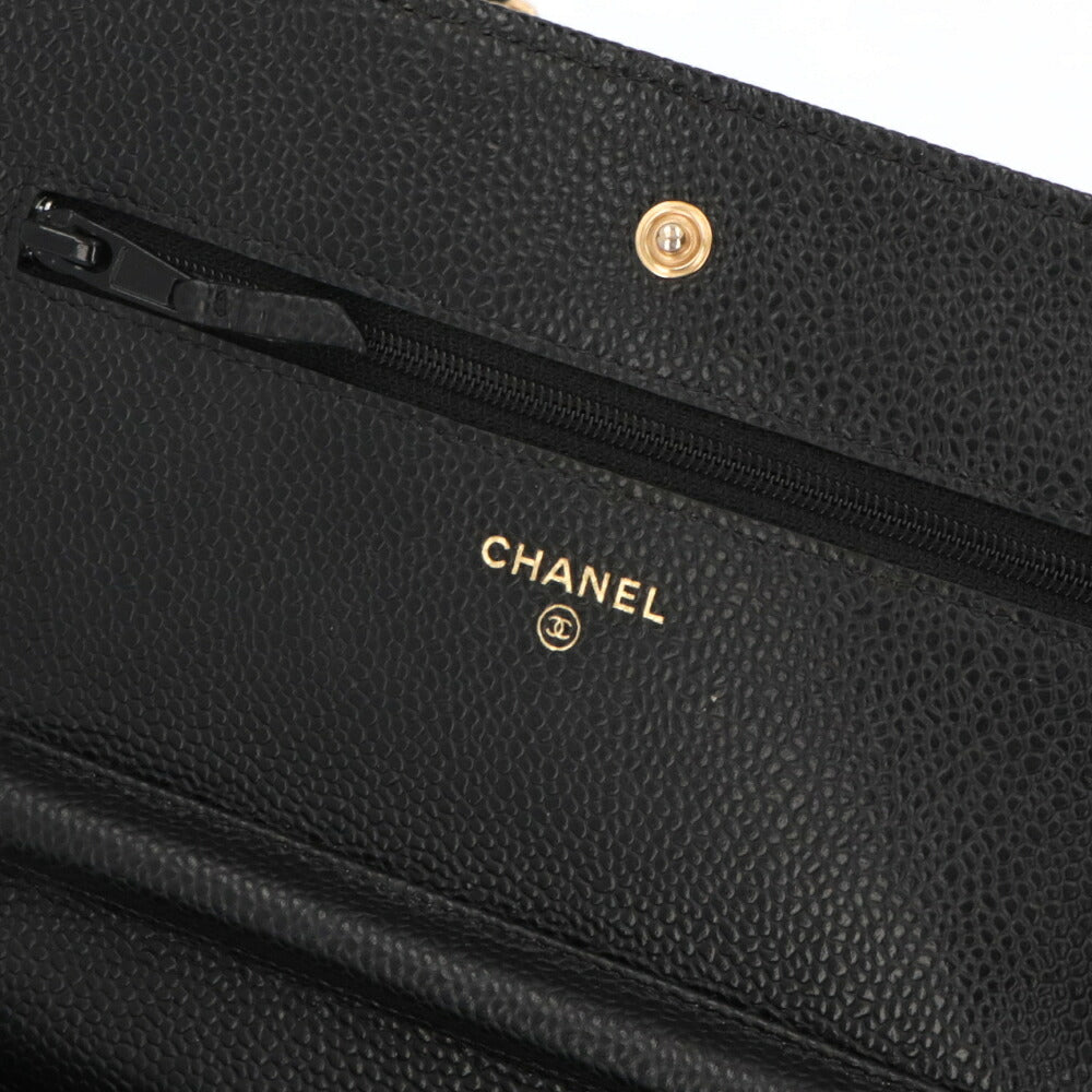【中古/Aランク】CHANEL シャネル レディース 長財布 タイムレスクラシック ブラック キャビアスキン シリアルあり チェーンウォレット 二つ折り 33814