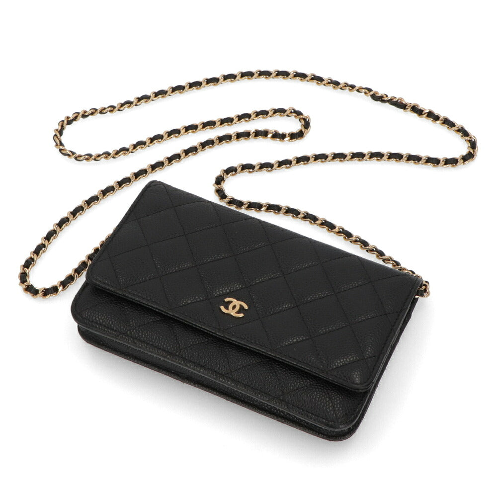 【中古/Aランク】CHANEL シャネル レディース 長財布 タイムレスクラシック ブラック キャビアスキン シリアルあり チェーンウォレット 二つ折り 33814