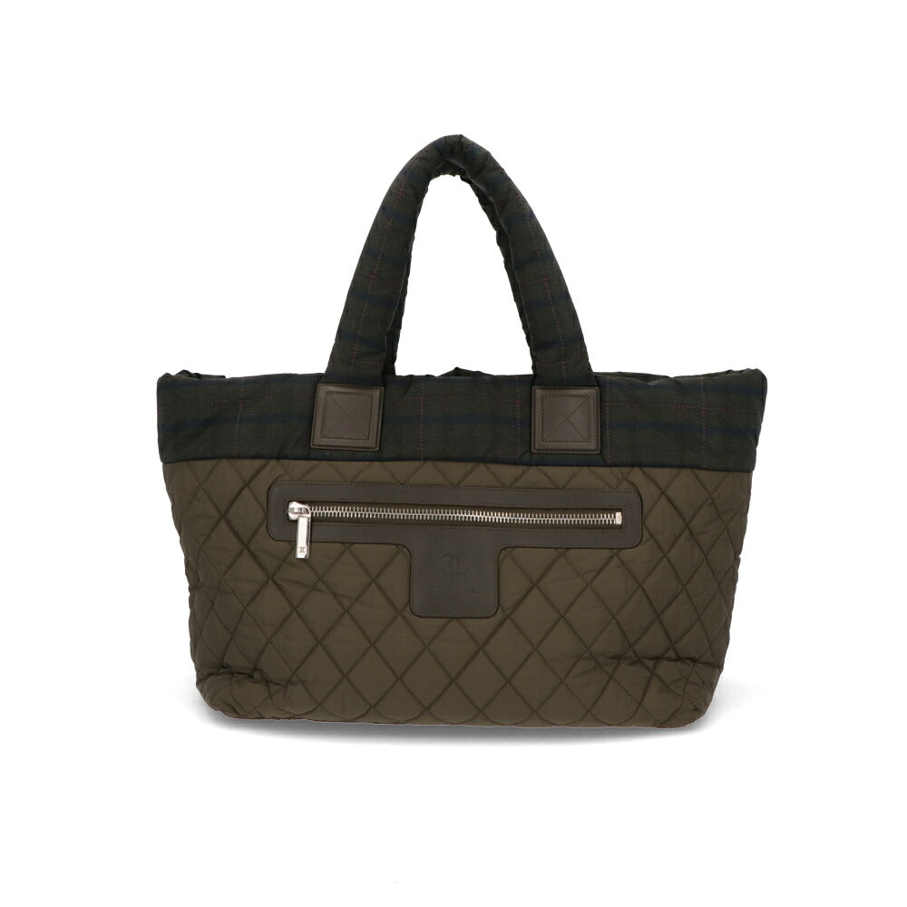 【中古/ABランク】 CHANEL シャネル レディース バッグ トートバッグ カーキ ナイロン レザー シリアルあり コココクーン チェック柄 A47107