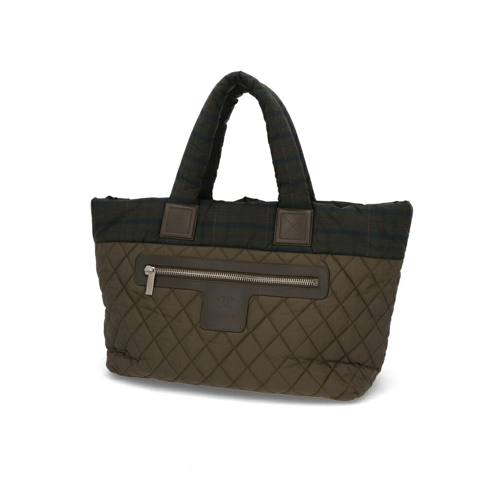 【中古/ABランク】 CHANEL シャネル レディース バッグ トートバッグ カーキ ナイロン レザー シリアルあり コココクーン チェック柄 A47107