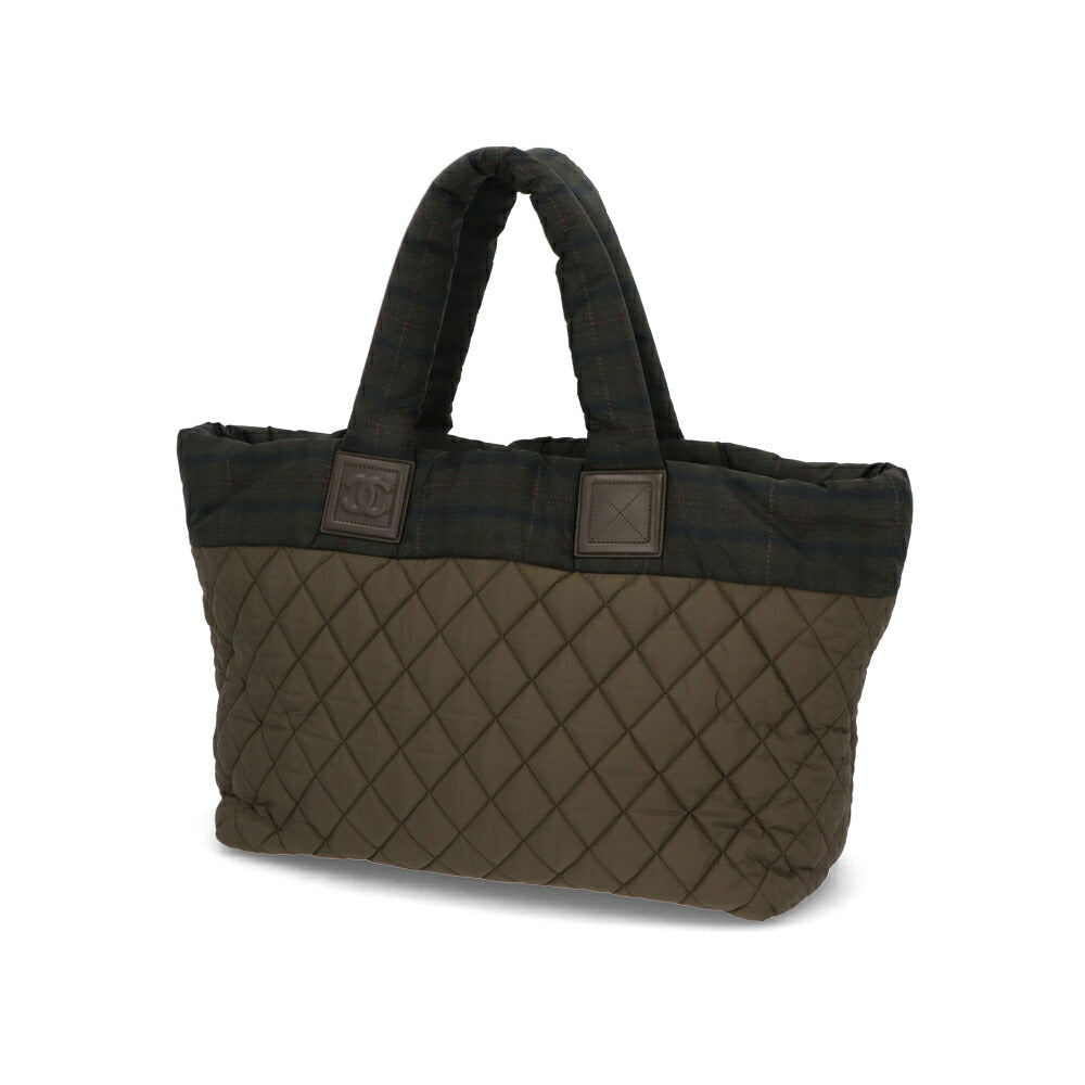 【中古/ABランク】 CHANEL シャネル レディース バッグ トートバッグ カーキ ナイロン レザー シリアルあり コココクーン チェック柄 A47107