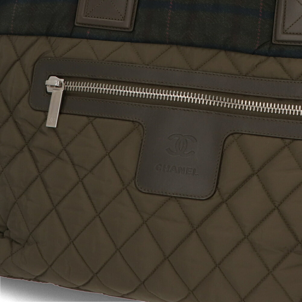 【中古/ABランク】 CHANEL シャネル レディース バッグ トートバッグ カーキ ナイロン レザー シリアルあり コココクーン チェック柄 A47107