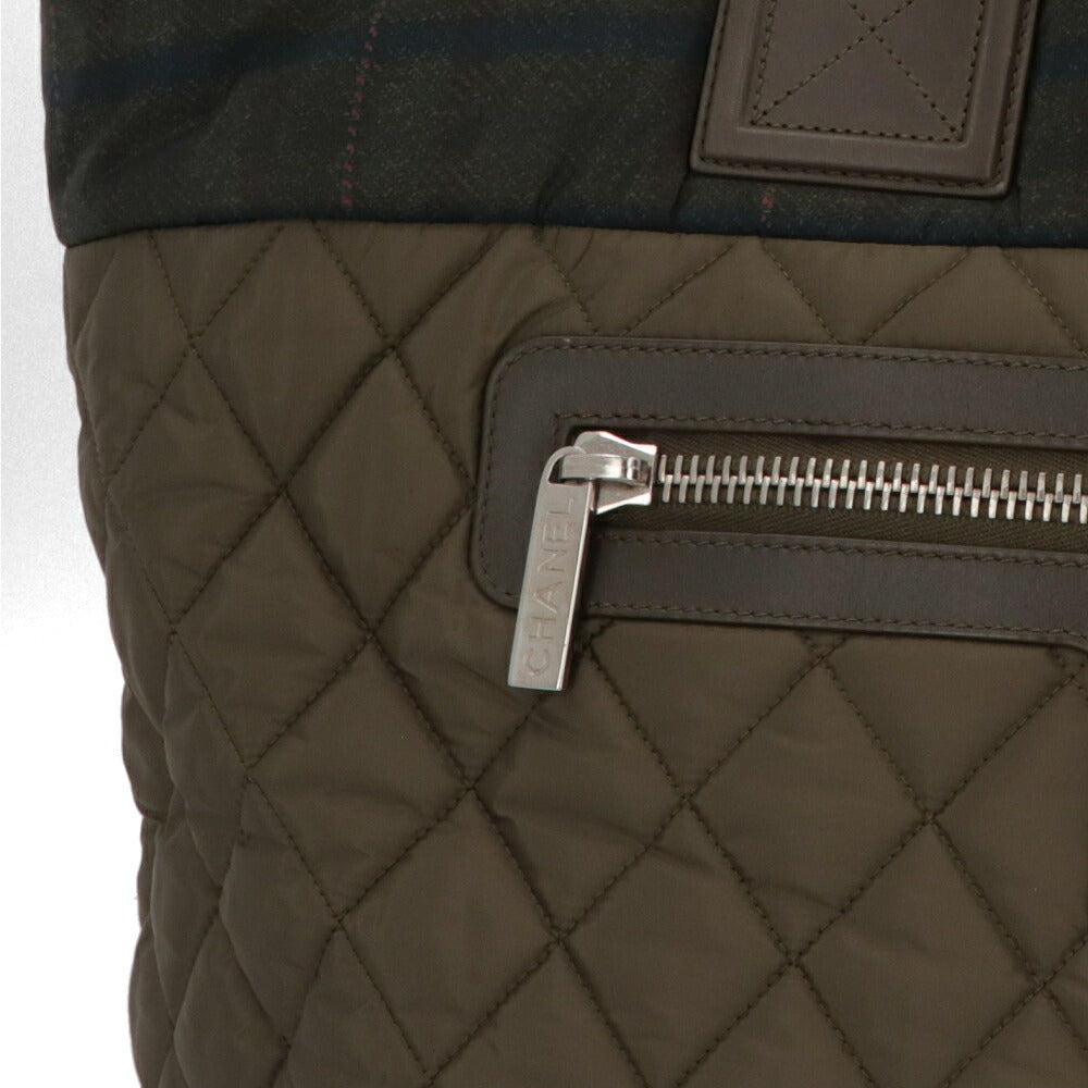 【中古/ABランク】 CHANEL シャネル レディース バッグ トートバッグ カーキ ナイロン レザー シリアルあり コココクーン チェック柄 A47107