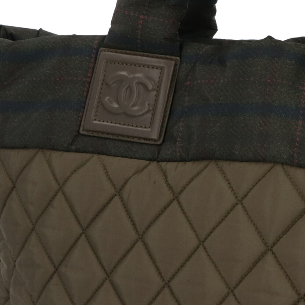 【中古/ABランク】 CHANEL シャネル レディース バッグ トートバッグ カーキ ナイロン レザー シリアルあり コココクーン チェック柄 A47107