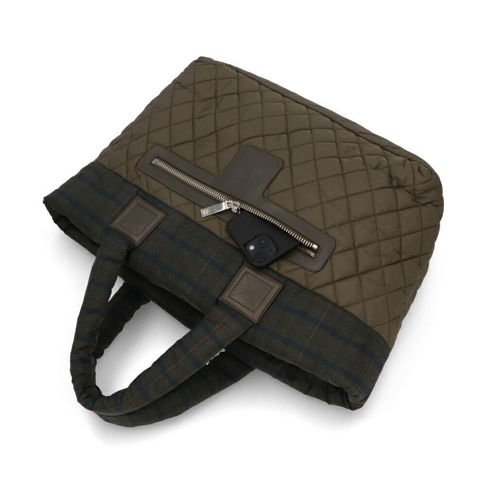 【中古/ABランク】 CHANEL シャネル レディース バッグ トートバッグ カーキ ナイロン レザー シリアルあり コココクーン チェック柄 A47107