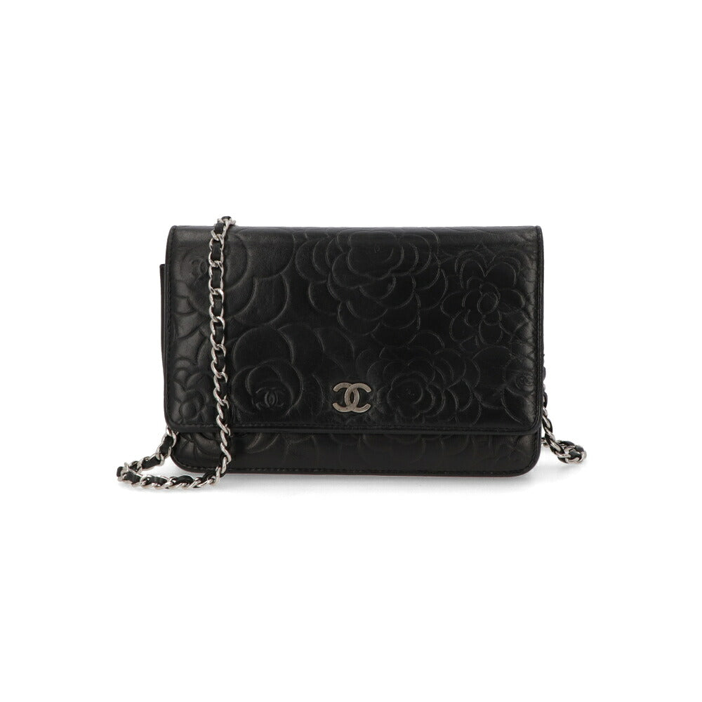 【中古/Bランク】 CHANEL シャネル レディース 財布 長財布 カメリアチェーンウォレット ブラック キャビアスキン シリアルあり ヴィンテージ チェーンウォレット 二つ折り長財布 A47421