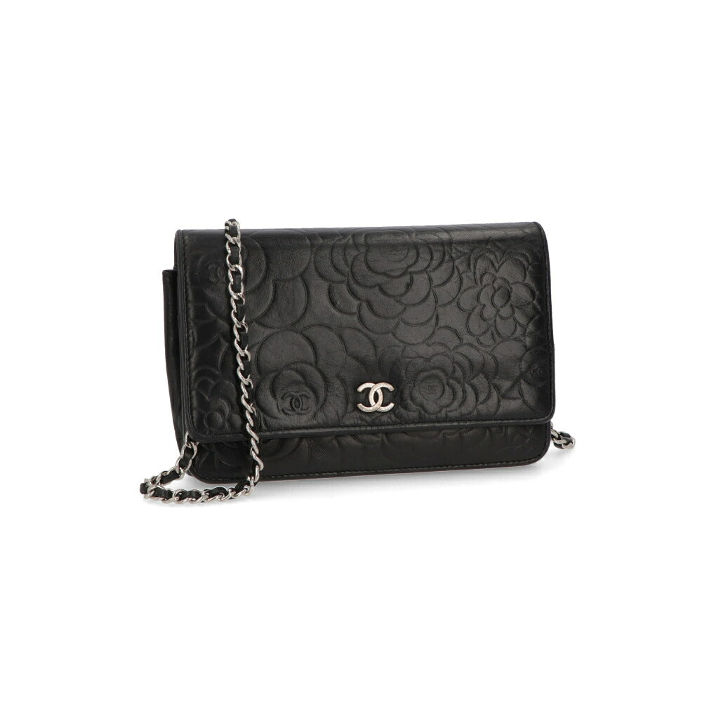 【中古/Bランク】 CHANEL シャネル レディース 財布 長財布 カメリアチェーンウォレット ブラック キャビアスキン シリアルあり ヴィンテージ チェーンウォレット 二つ折り長財布 A47421