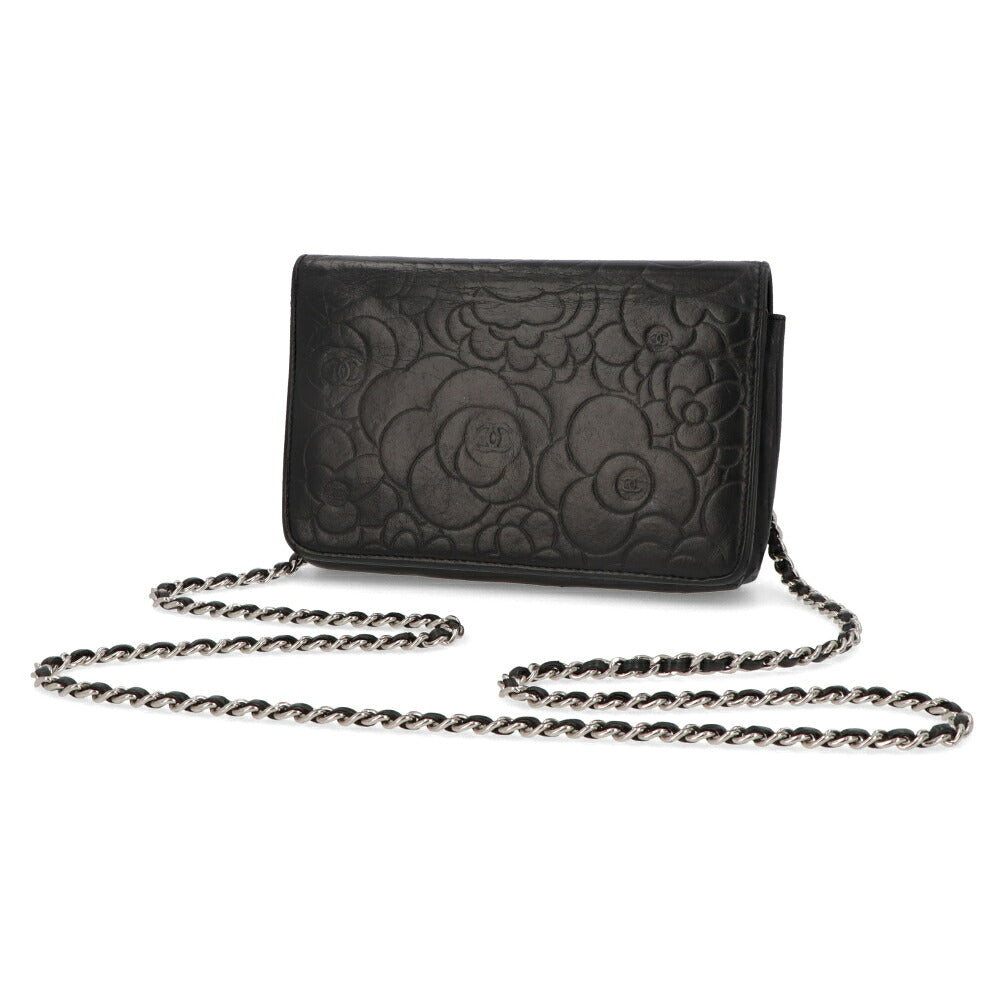 【中古/Bランク】 CHANEL シャネル レディース 財布 長財布 カメリアチェーンウォレット ブラック キャビアスキン シリアルあり ヴィンテージ チェーンウォレット 二つ折り長財布 A47421