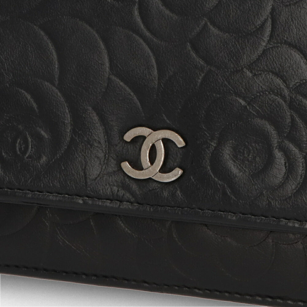 【中古/Bランク】 CHANEL シャネル レディース 財布 長財布 カメリアチェーンウォレット ブラック キャビアスキン シリアルあり ヴィンテージ チェーンウォレット 二つ折り長財布 A47421