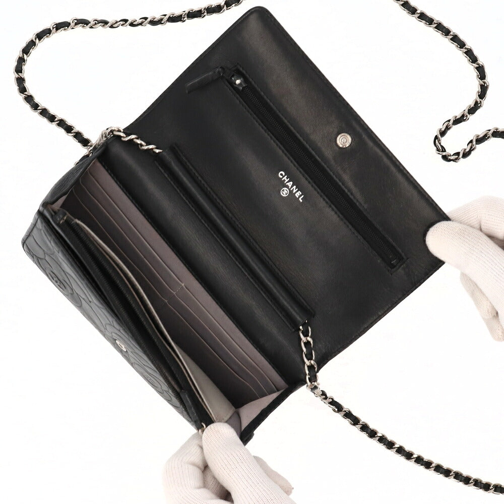 【中古/Bランク】 CHANEL シャネル レディース 財布 長財布 カメリアチェーンウォレット ブラック キャビアスキン シリアルあり ヴィンテージ チェーンウォレット 二つ折り長財布 A47421