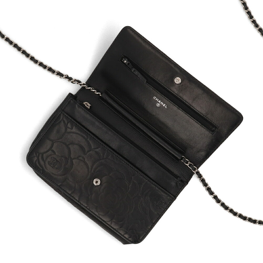 【中古/Bランク】 CHANEL シャネル レディース 財布 長財布 カメリアチェーンウォレット ブラック キャビアスキン シリアルあり ヴィンテージ チェーンウォレット 二つ折り長財布 A47421