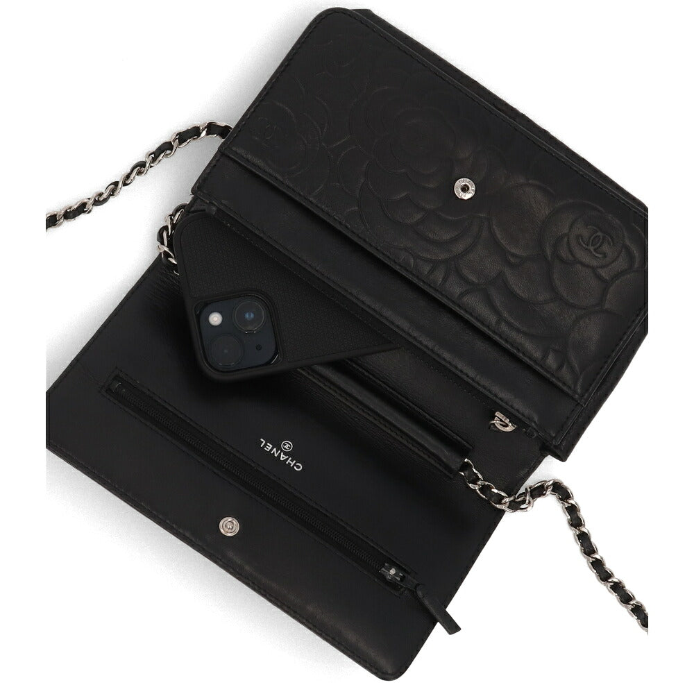 【中古/Bランク】 CHANEL シャネル レディース 財布 長財布 カメリアチェーンウォレット ブラック キャビアスキン シリアルあり ヴィンテージ チェーンウォレット 二つ折り長財布 A47421