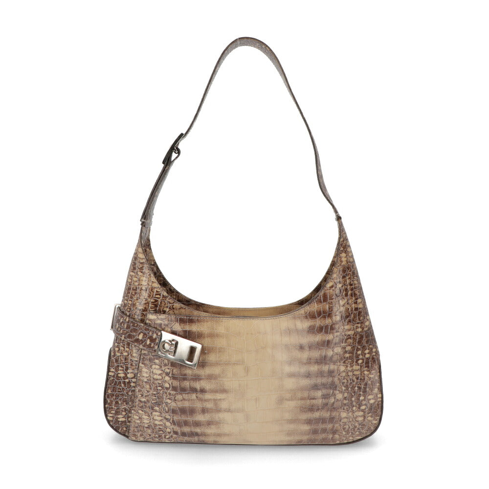 【中古/Aランク】FERRAGAMO フェラガモ レディース ショルダーバッグ ブラウン系 レザー シリアルあり ヴィンテージ 型押し