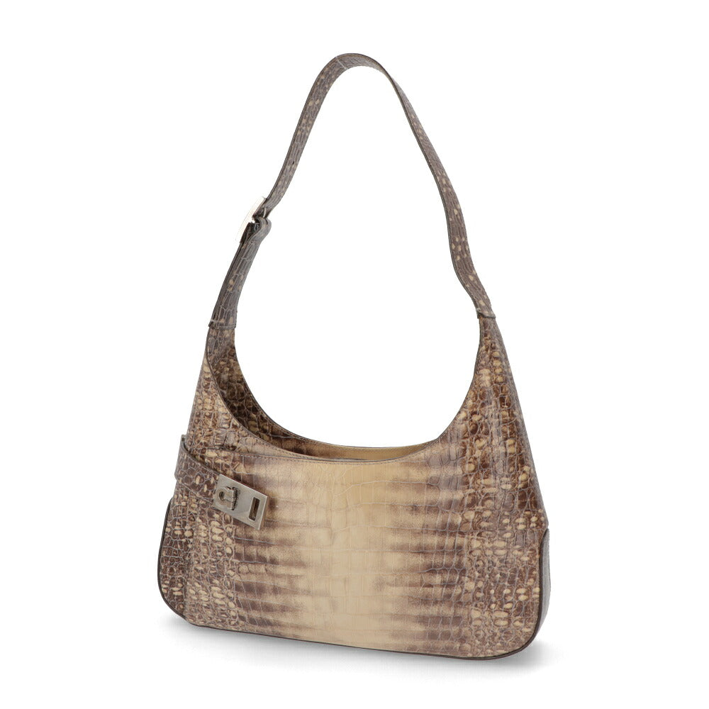 【中古/Aランク】FERRAGAMO フェラガモ レディース ショルダーバッグ ブラウン系 レザー シリアルあり ヴィンテージ 型押し