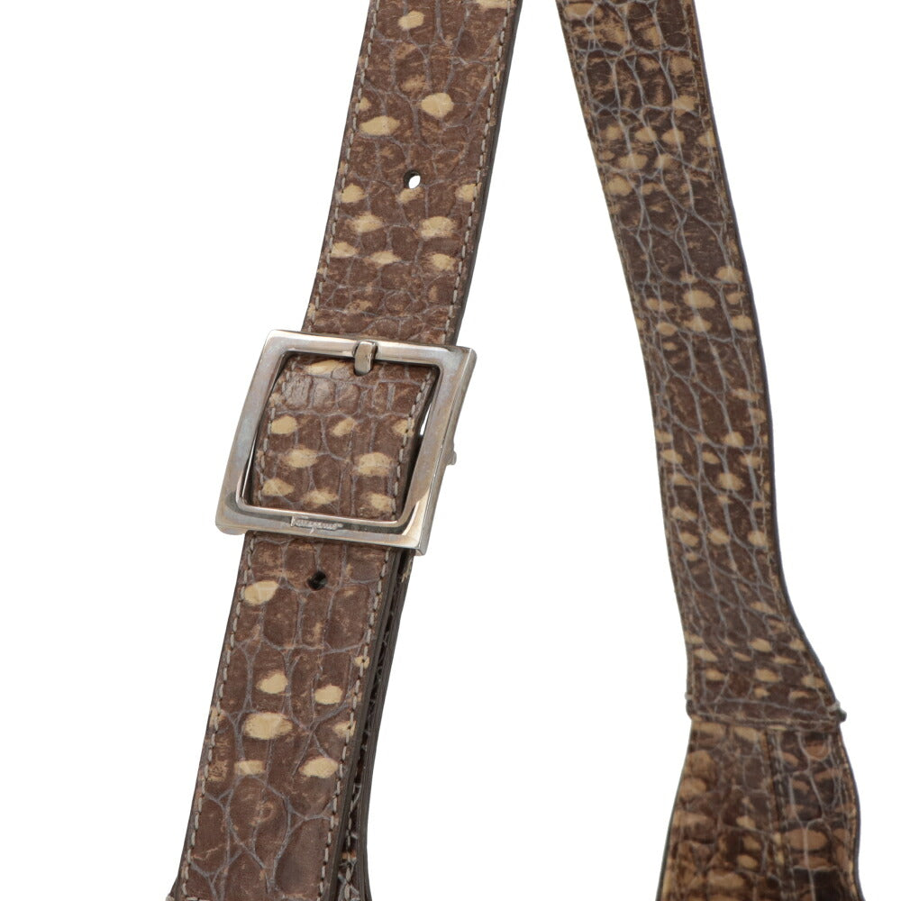 【中古/Aランク】FERRAGAMO フェラガモ レディース ショルダーバッグ ブラウン系 レザー シリアルあり ヴィンテージ 型押し