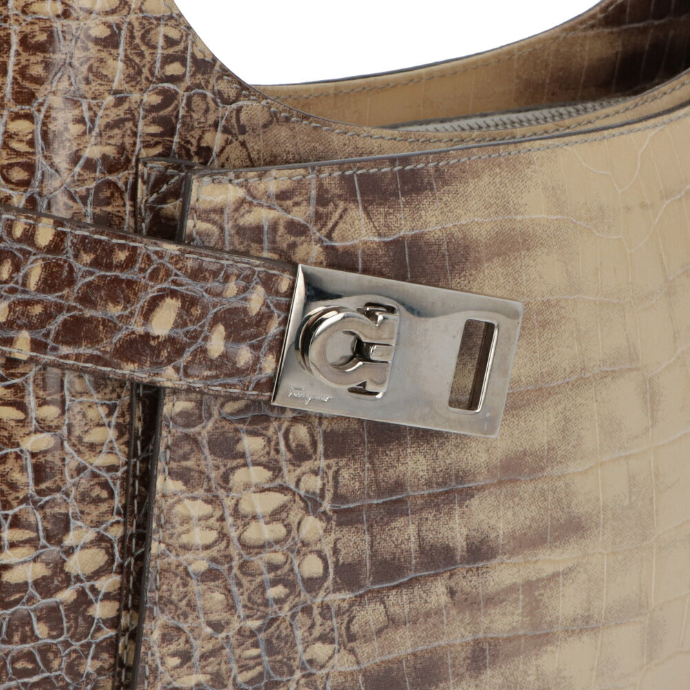 【中古/Aランク】FERRAGAMO フェラガモ レディース ショルダーバッグ ブラウン系 レザー シリアルあり ヴィンテージ 型押し