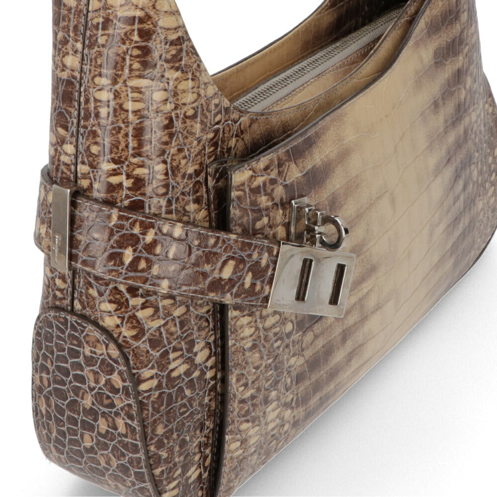 【中古/Aランク】FERRAGAMO フェラガモ レディース ショルダーバッグ ブラウン系 レザー シリアルあり ヴィンテージ 型押し