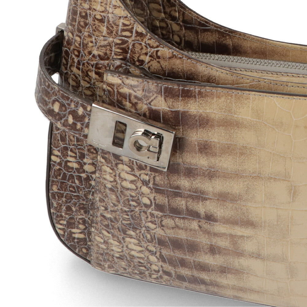 【中古/Aランク】FERRAGAMO フェラガモ レディース ショルダーバッグ ブラウン系 レザー シリアルあり ヴィンテージ 型押し