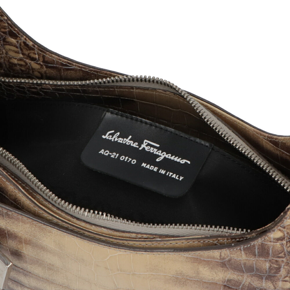 【中古/Aランク】FERRAGAMO フェラガモ レディース ショルダーバッグ ブラウン系 レザー シリアルあり ヴィンテージ 型押し
