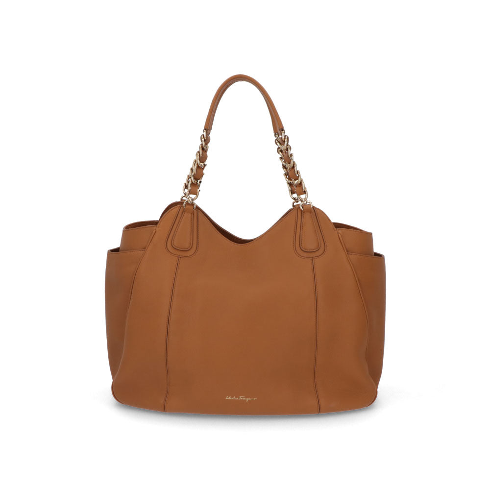 【中古/Aランク】 FERRAGAMO フェラガモ レディース バッグ トートバッグ キャメル チェーン 大容量 21 F027