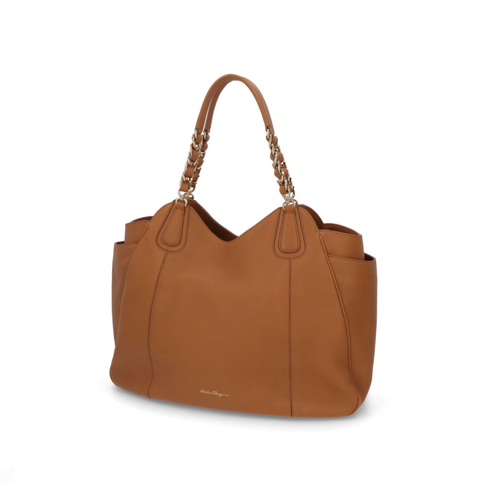 【中古/Aランク】 FERRAGAMO フェラガモ レディース バッグ トートバッグ キャメル チェーン 大容量 21 F027