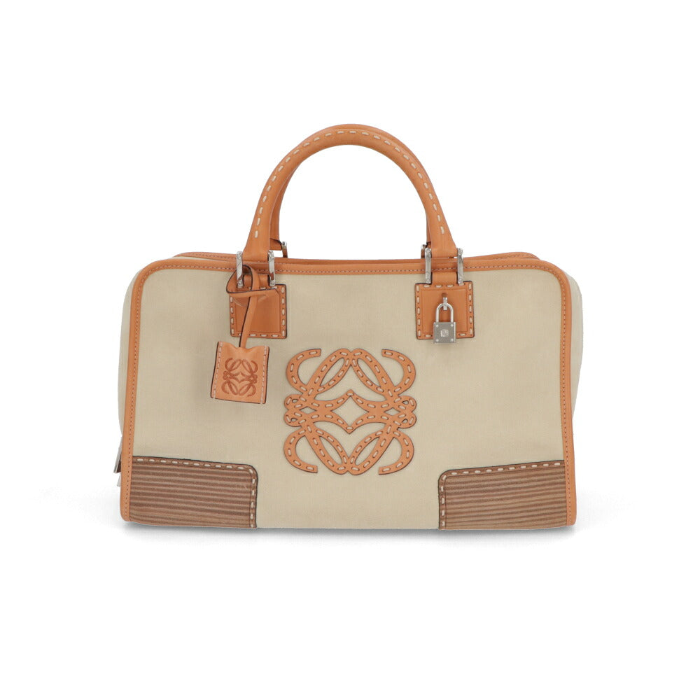 【中古/ABランク】LOEWE ロエベ レディース ハンドバッグ アマソナ36 アイボリー系×ブラウン スエード レザー ヴィンテージ