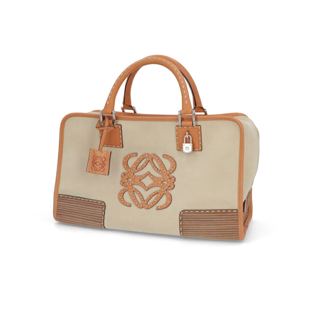 【中古/ABランク】LOEWE ロエベ レディース ハンドバッグ アマソナ36 アイボリー系×ブラウン スエード レザー ヴィンテージ