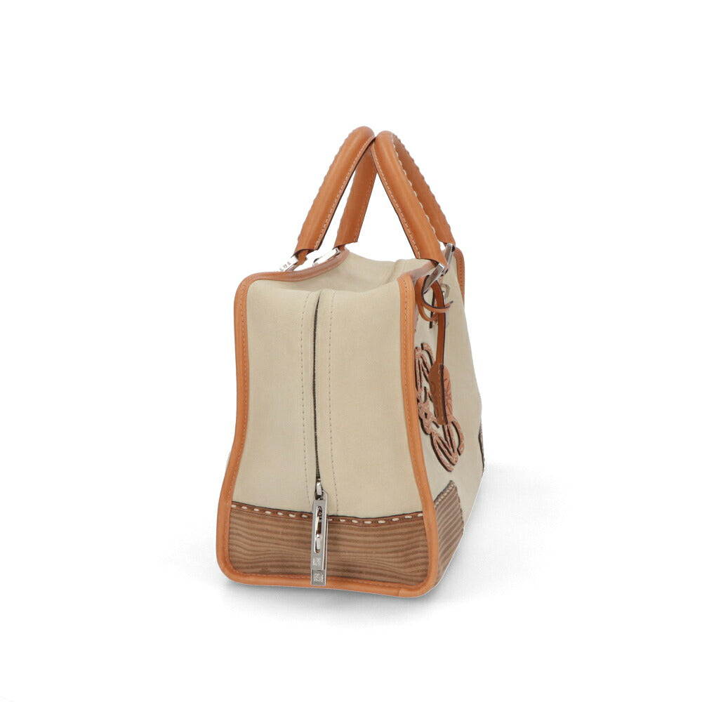 【中古/ABランク】LOEWE ロエベ レディース ハンドバッグ アマソナ36 アイボリー系×ブラウン スエード レザー ヴィンテージ