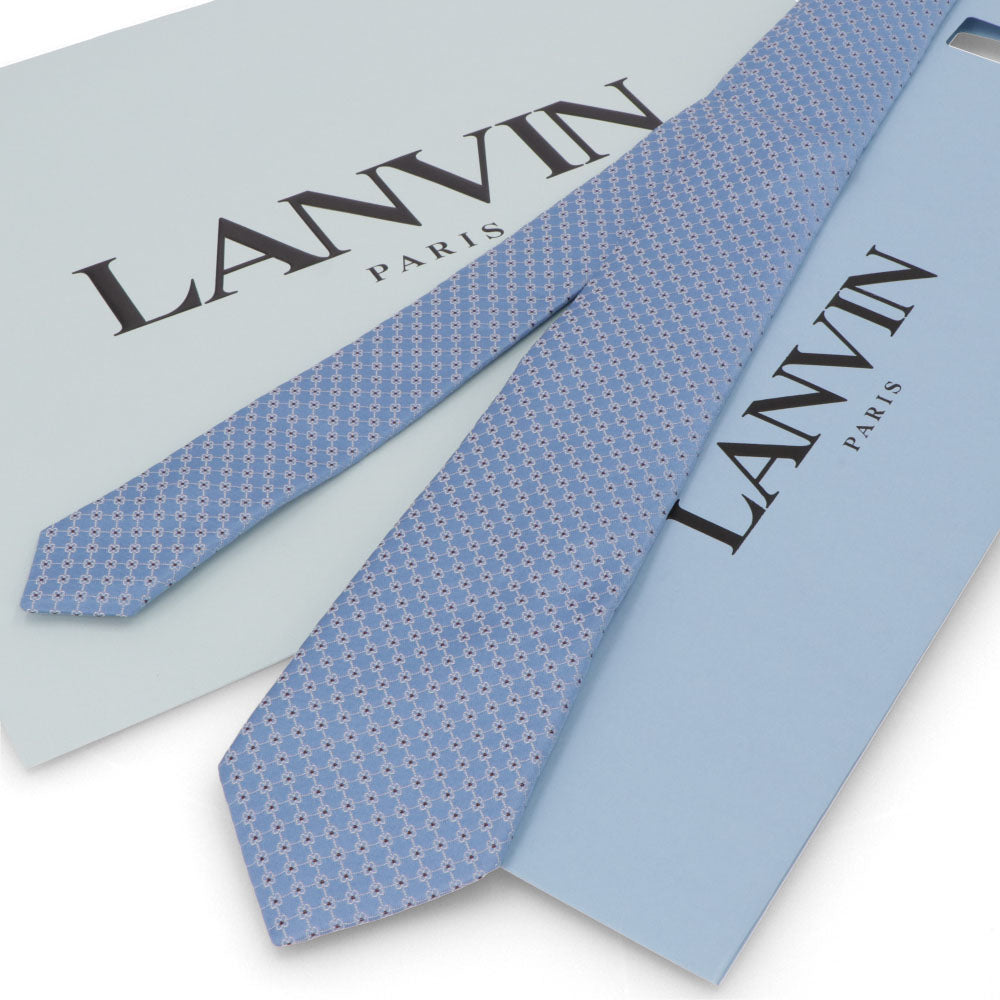 LANVIN ネクタイ SILK TIE ブルー シルク 幾何学模様