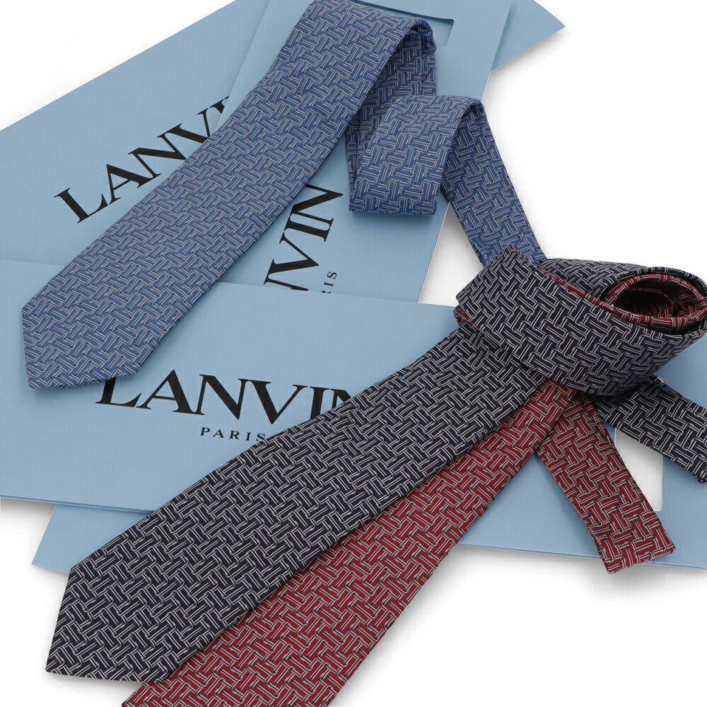 ランバン LANVIN ネクタイ メンズ SILK TIE ブルー ネイビー レッド シルク ブランドネクタイ 幾何学模様 柄物アイテム 32LVNT312101