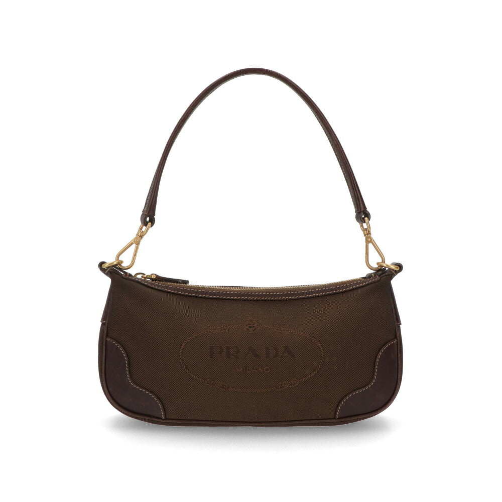 【中古/Bランク】 PRADA プラダ レディース バッグ ショルダーバッグ ブラウン系 キャンバス シリアルあり ホーボーバッグ ロゴ