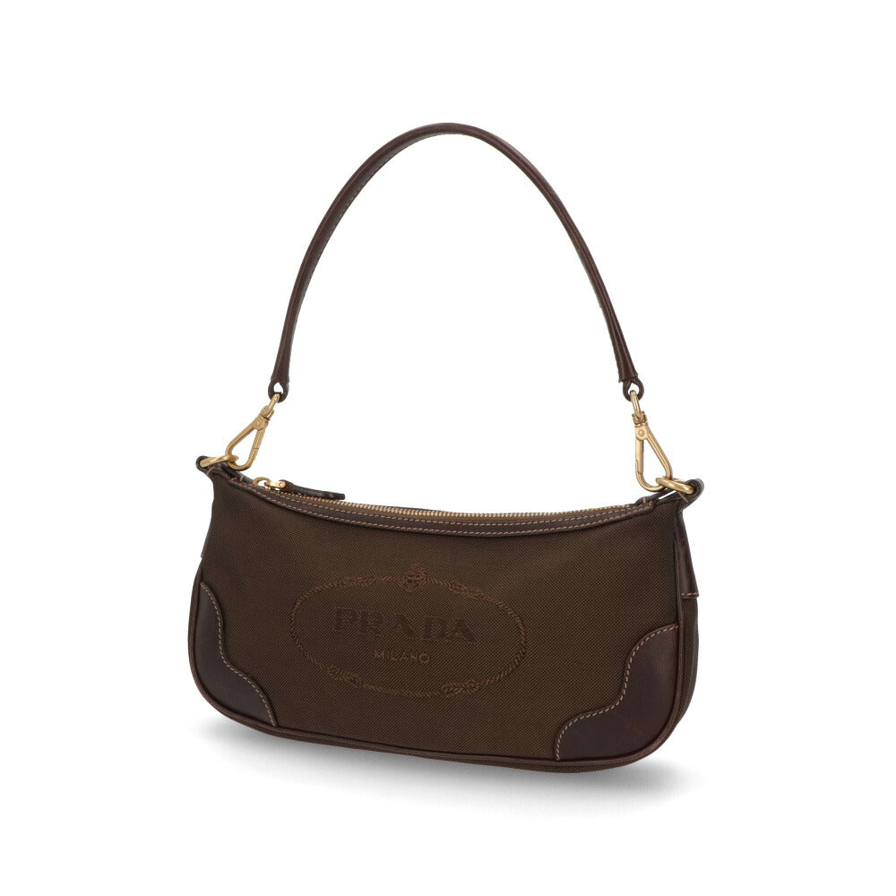 【中古/Bランク】 PRADA プラダ レディース バッグ ショルダーバッグ ブラウン系 キャンバス シリアルあり ホーボーバッグ ロゴ