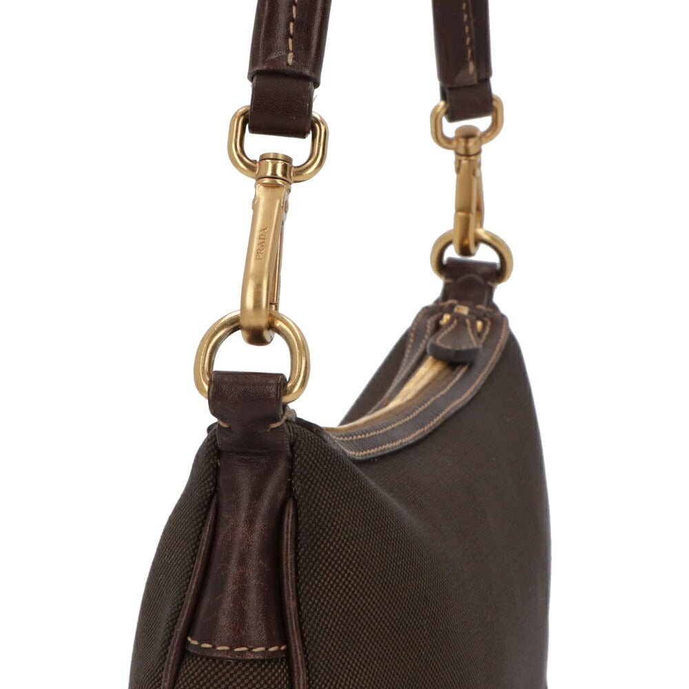 【中古/Bランク】 PRADA プラダ レディース バッグ ショルダーバッグ ブラウン系 キャンバス シリアルあり ホーボーバッグ ロゴ
