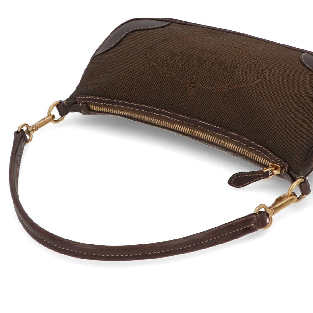 【中古/Bランク】 PRADA プラダ レディース バッグ ショルダーバッグ ブラウン系 キャンバス シリアルあり ホーボーバッグ ロゴ