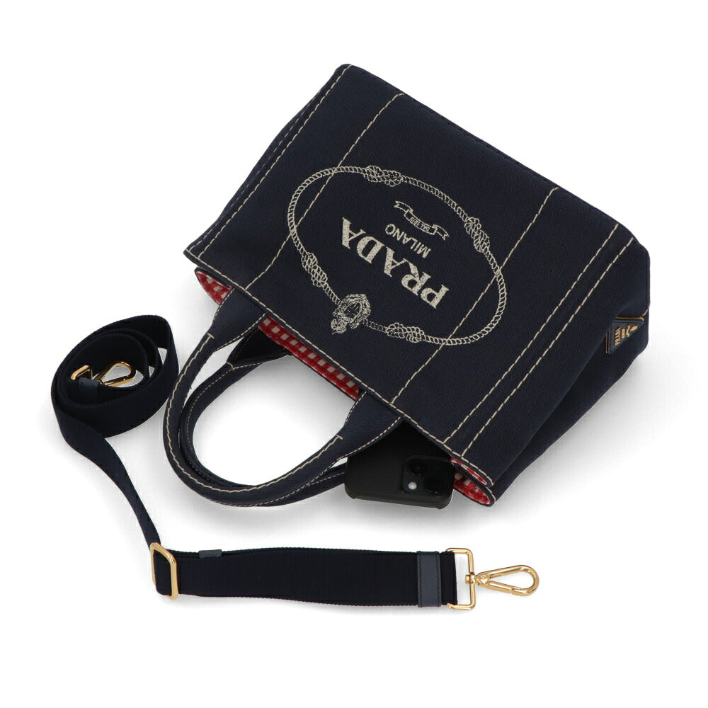 【中古/新品同様】PRADA プラダ レディース ハンドバッグ カナパトートバッグ ネイビー キャンバス シリアルあり 1BG439